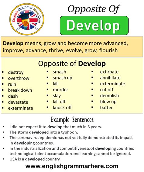 , v. . Antonyms of developing